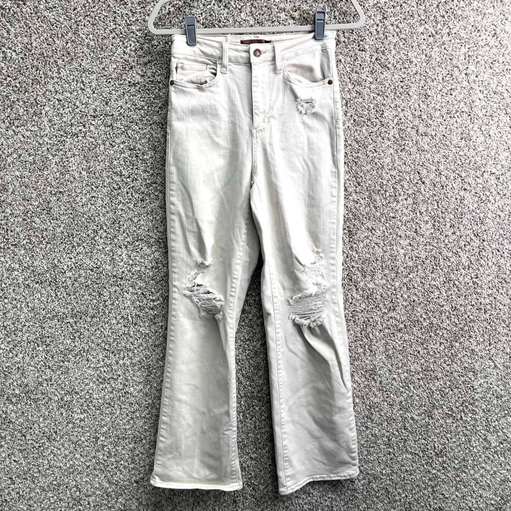 Judy Blue Jeans Women's 27 Cream Garment Dyed Distressed High Rise Straight Leg